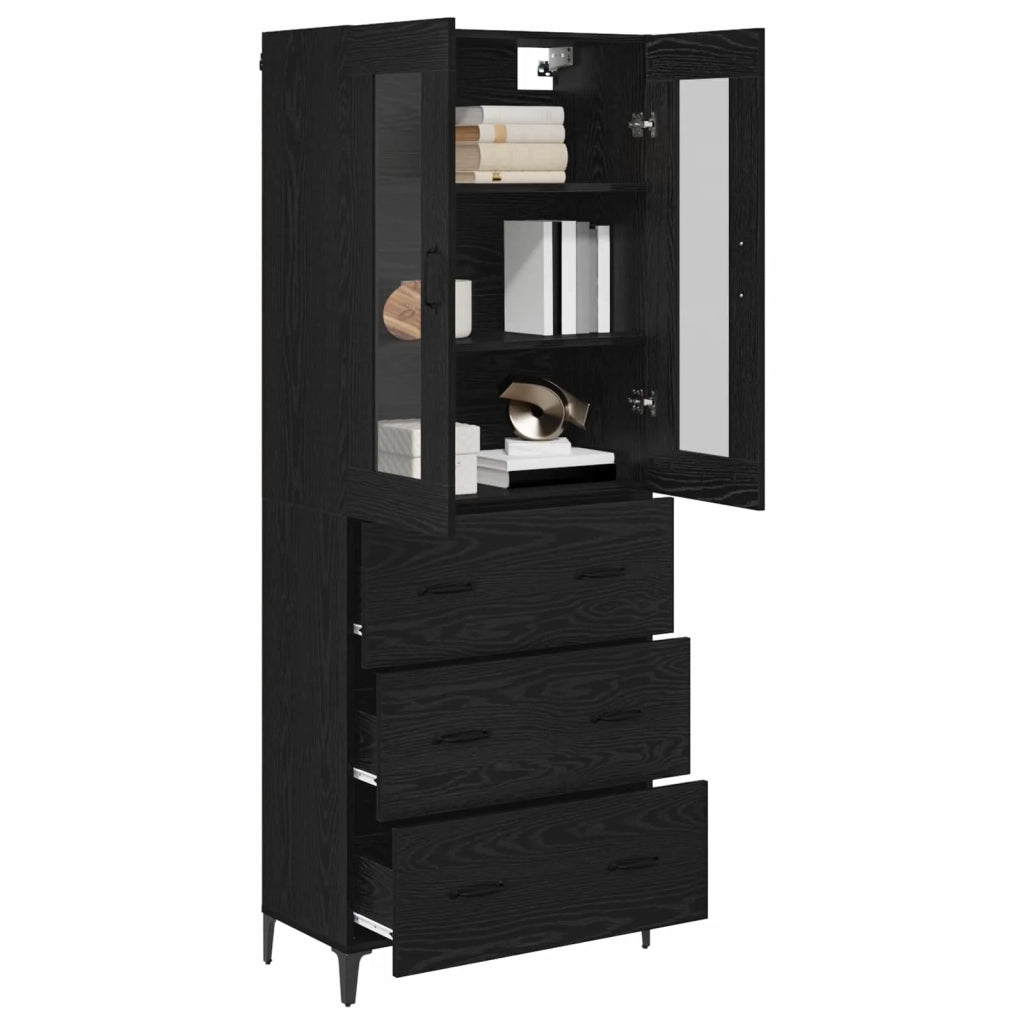 Credenza | Madia | Buffet da pranzo | Armadio da pranzo Rovere Nero 69,5 x 34 x 180 cm Legno multistrato