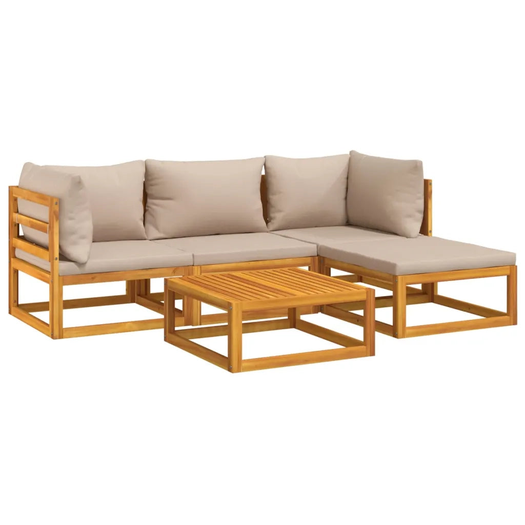 Set Salotto da Giardino 5pz con Cuscini Tortora Legno Massello 3155248