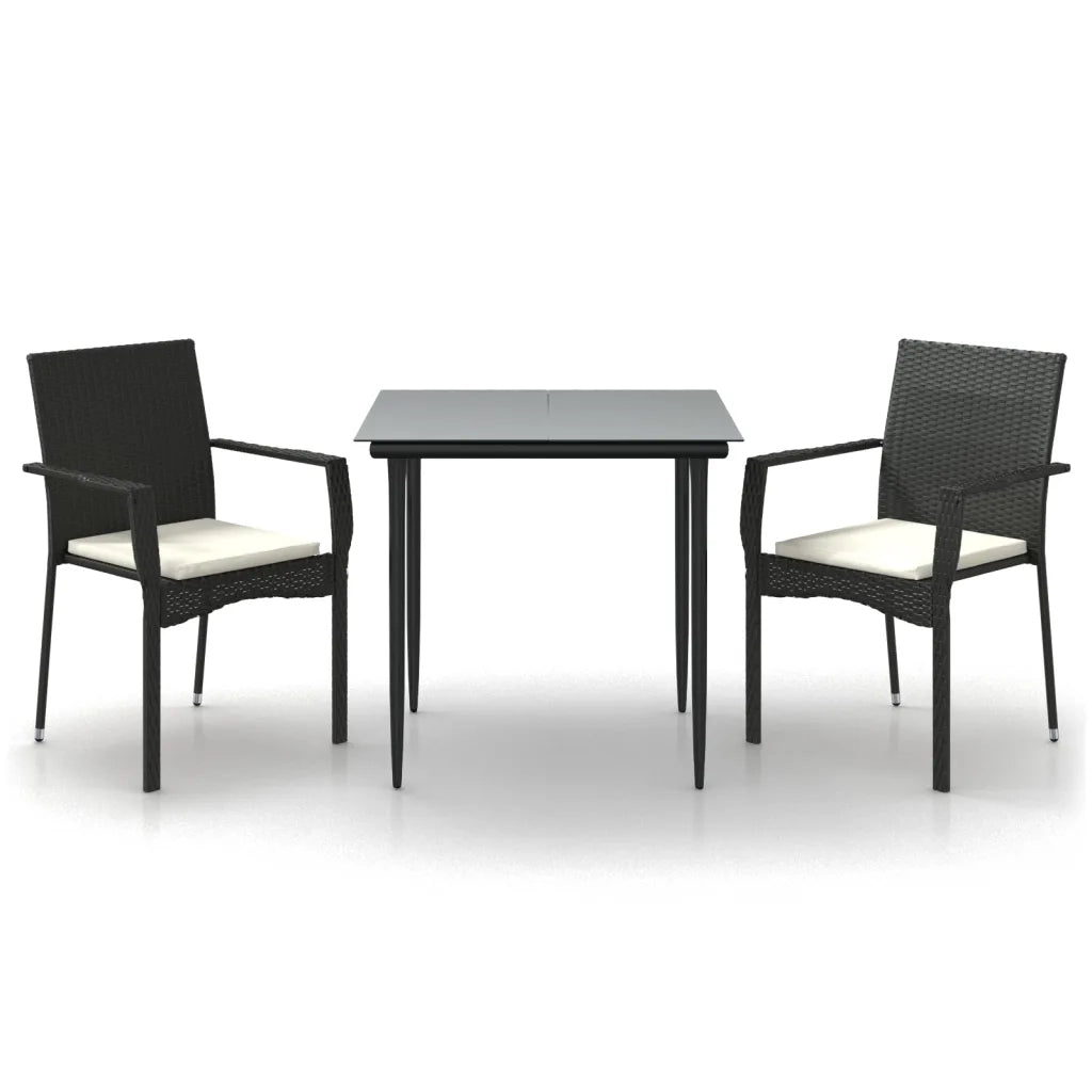 Set da Pranzo da Giardino 3 pz | Set Salotto da Giardino con Cuscini Nero in Polyrattan
