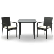 Set da Pranzo da Giardino 3 pz | Set Salotto da Giardino con Cuscini Nero in Polyrattan