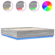 Letto matrimoniale | Letto per adulti | Giroletto Luci LED Grigio Sonoma 200x200 cm Legno Multistrato