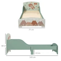Letto per Bambini 3-6 Anni con Bordi Rialzati, Doghe e Fantasia con Animali, 140x70 cm, Verde