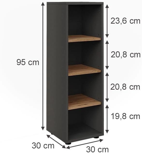 Mobiletto midi Irma, Antracite/Artisan, 30 x 95 cm 4 vani portaoggetti, per la conservazione di articoli da bagno e prodotti per la cura personale