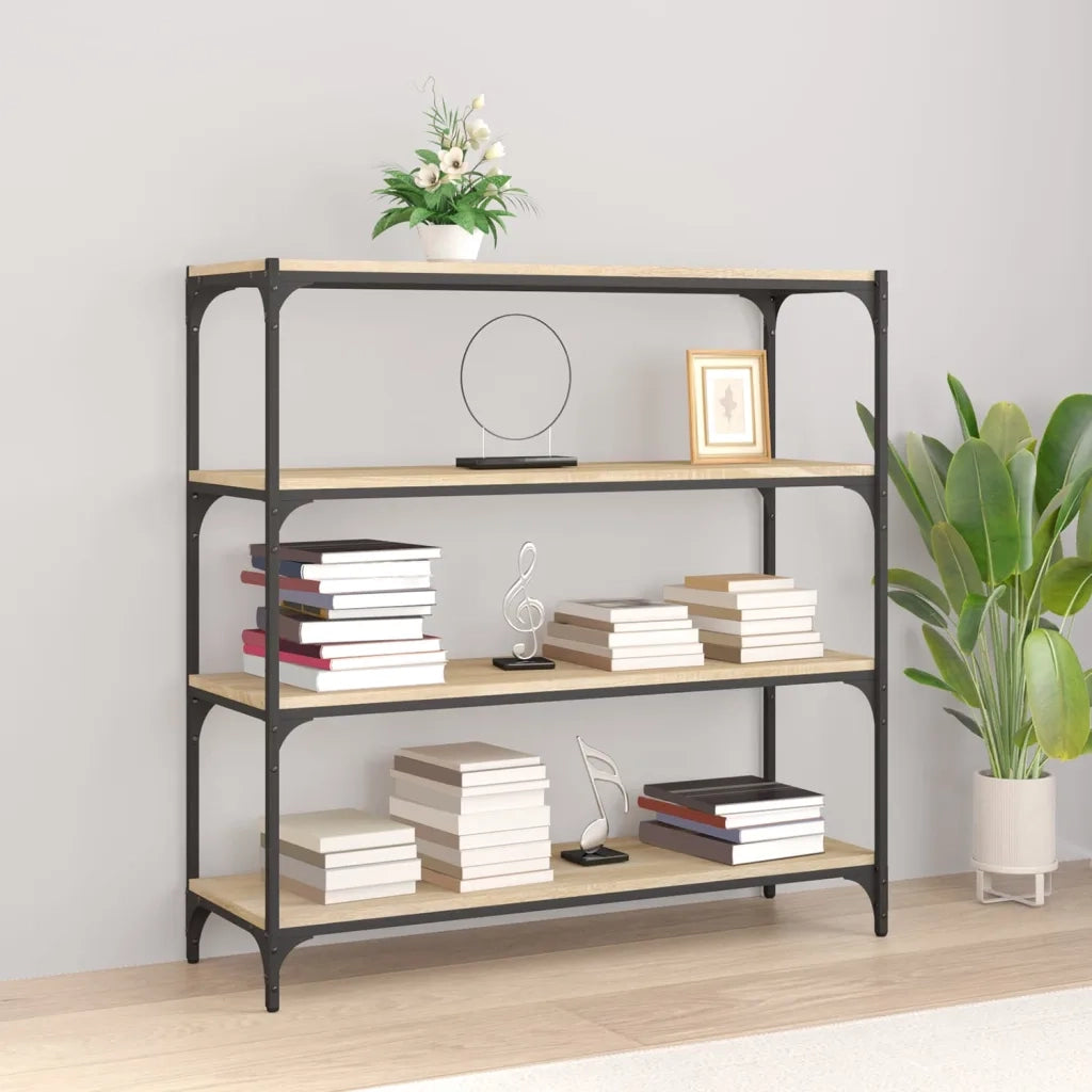 Libreria-Scaffale per Libri-Mobile di Stoccaggio Rovere Sonoma 100x33x100cm Legno Multistrato e Acciaio