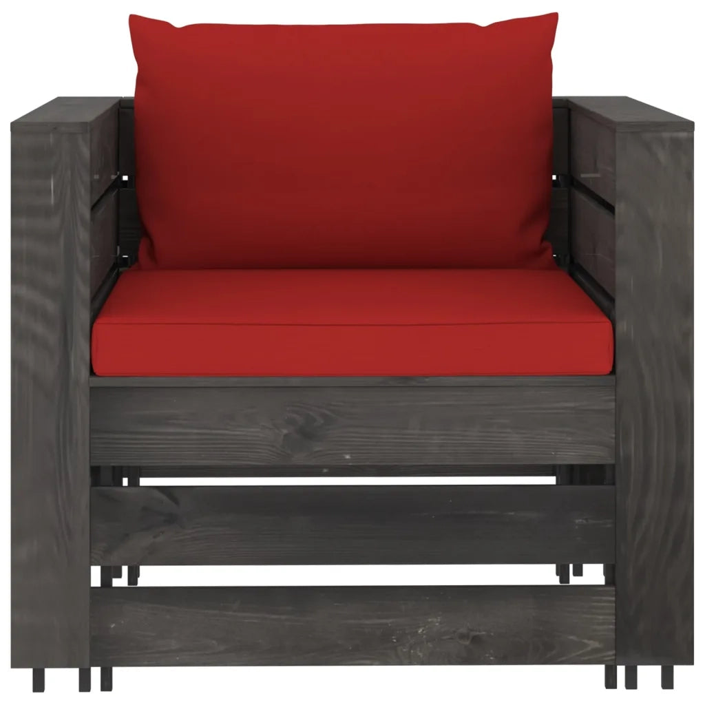 Set Salotto da Giardino 2pz con Cuscini Legno Impregnato Grigio 3068150