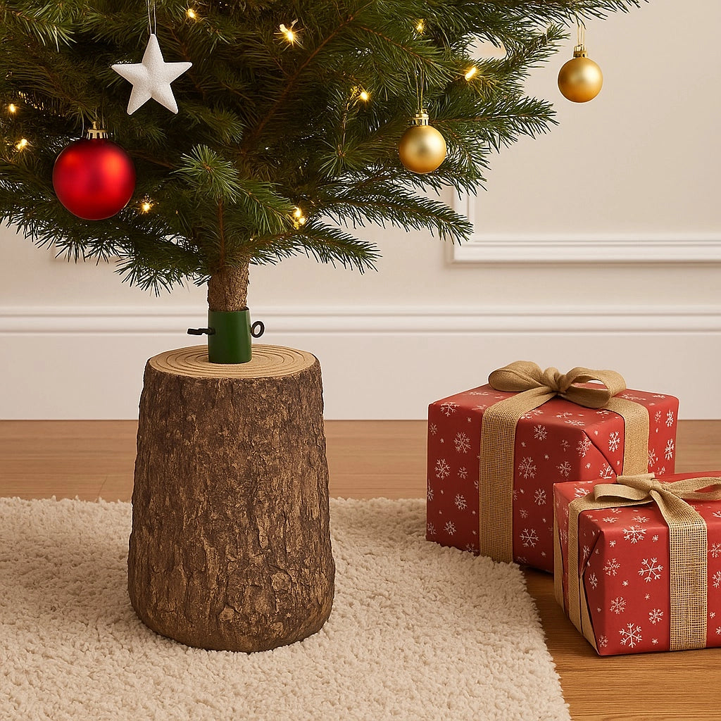 Base Supporto Albero di Natale Tronco Universale Resina Ferro Marrone H 33 cm