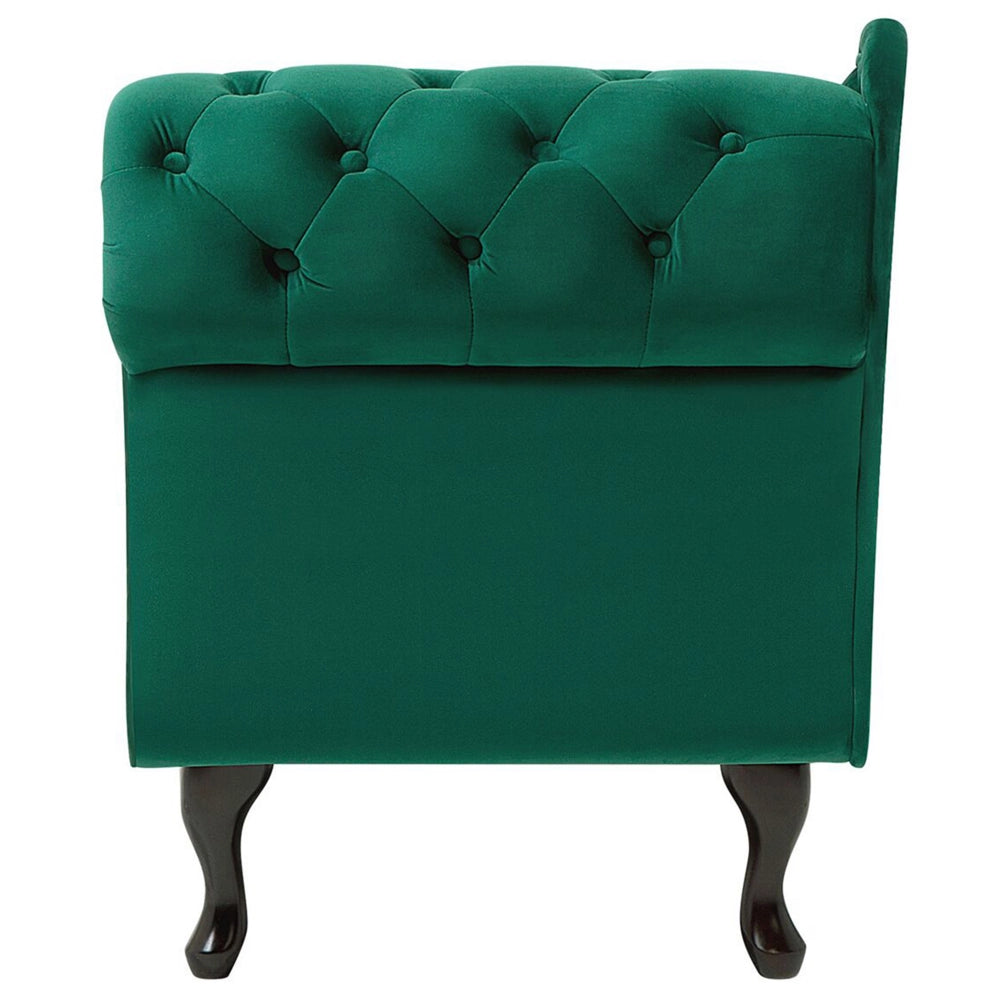 Chaise longue di colore Verde versione destra in Velluto abbottonato testa chiodata Stile Chesterfield