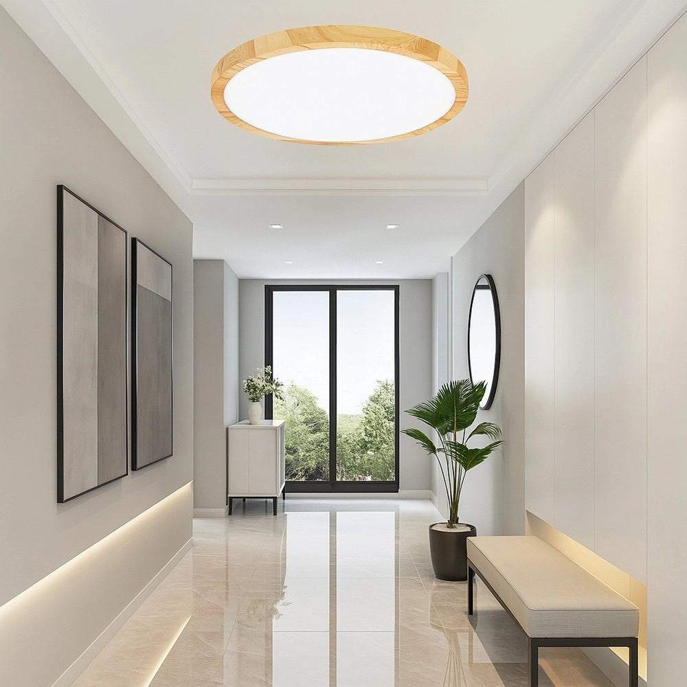 Trade Shop - Plafoniera A Led Slim 36w Ip40 Con Tecnologia Cct Da 6500k A 2700k Con Switch Lv480-3c - Legno Chiaro