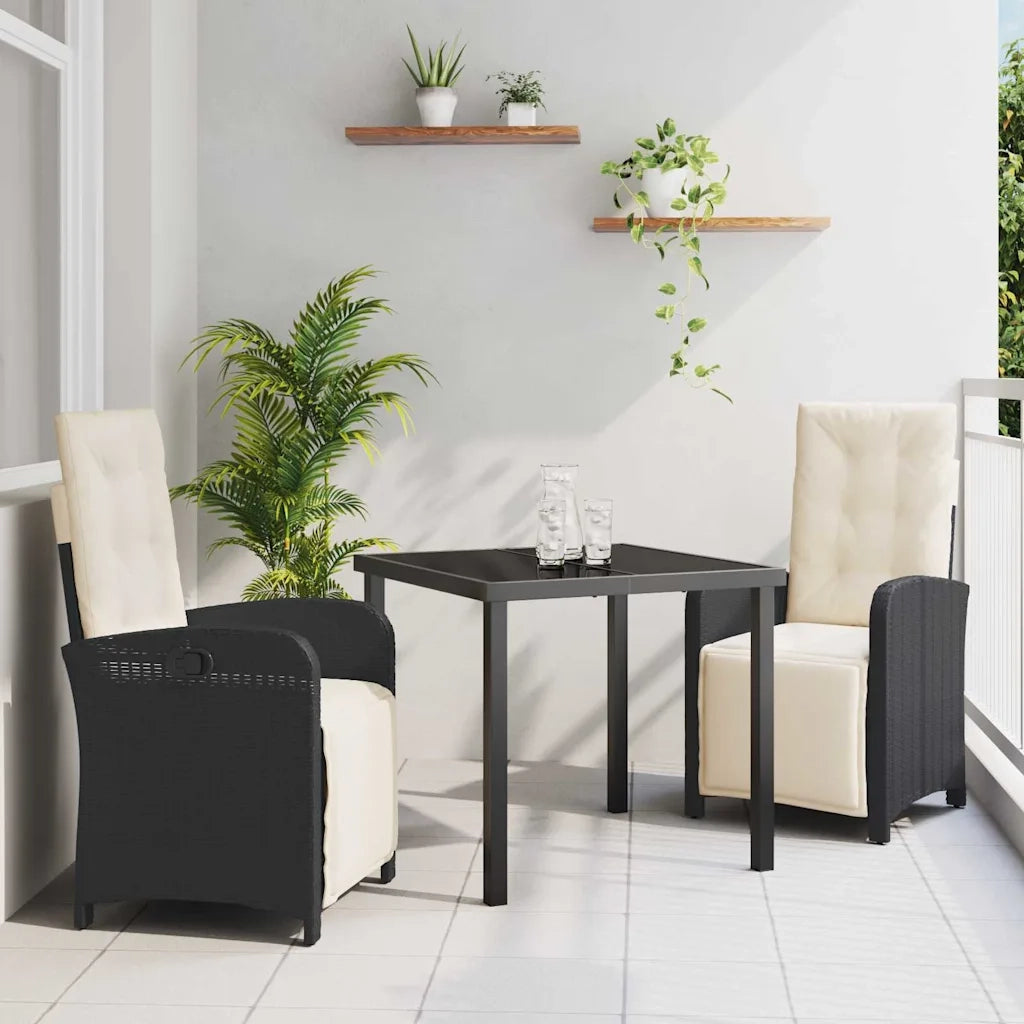 Set da Pranzo per Giardino con cuscino 3 pcs Nero polyrattan 3380302