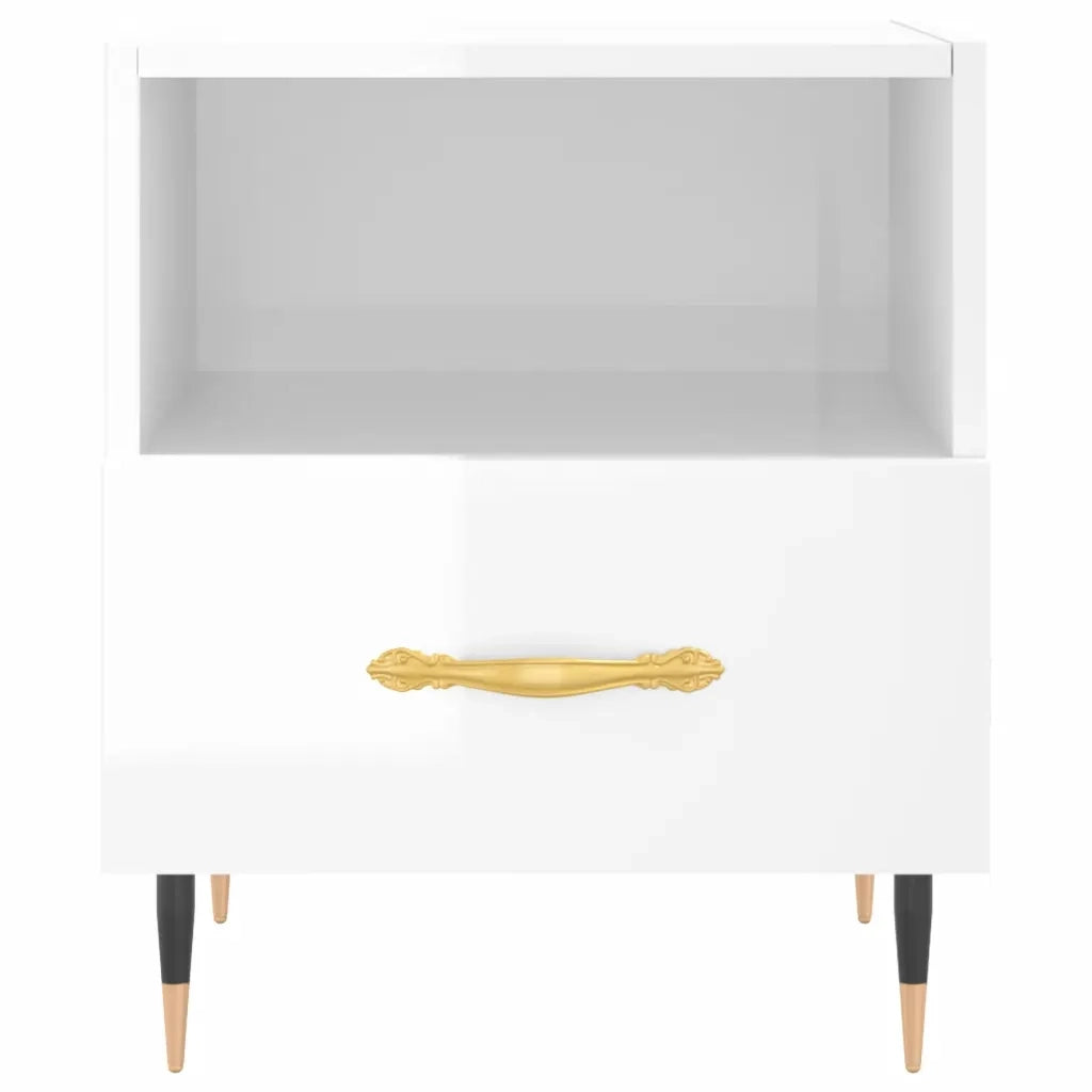Comodino Bianco Lucido 40x35x47,5 cm in Legno Multistrato 827392