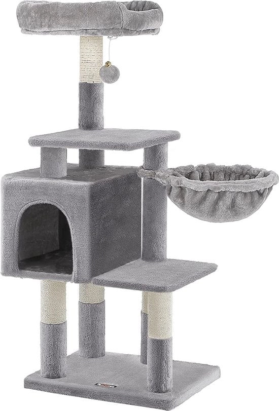Gabbia per Animali - Pannello per Uccelli - Incluso Rifugio e Lettino - Albero da Arrampicata - Piattaforma di Osservazione - Grigio