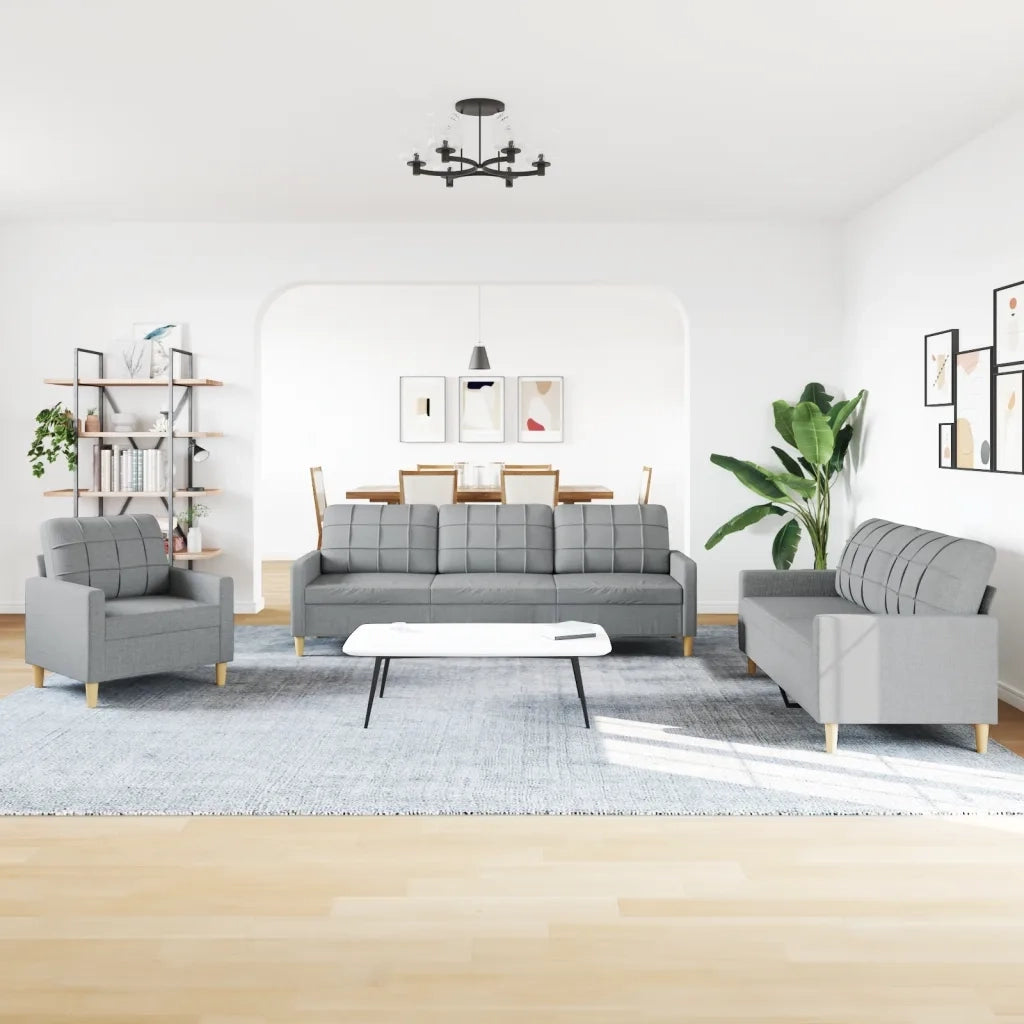 vidaXL Set di Divani 3 pz Grigio Chiaro in Tessuto