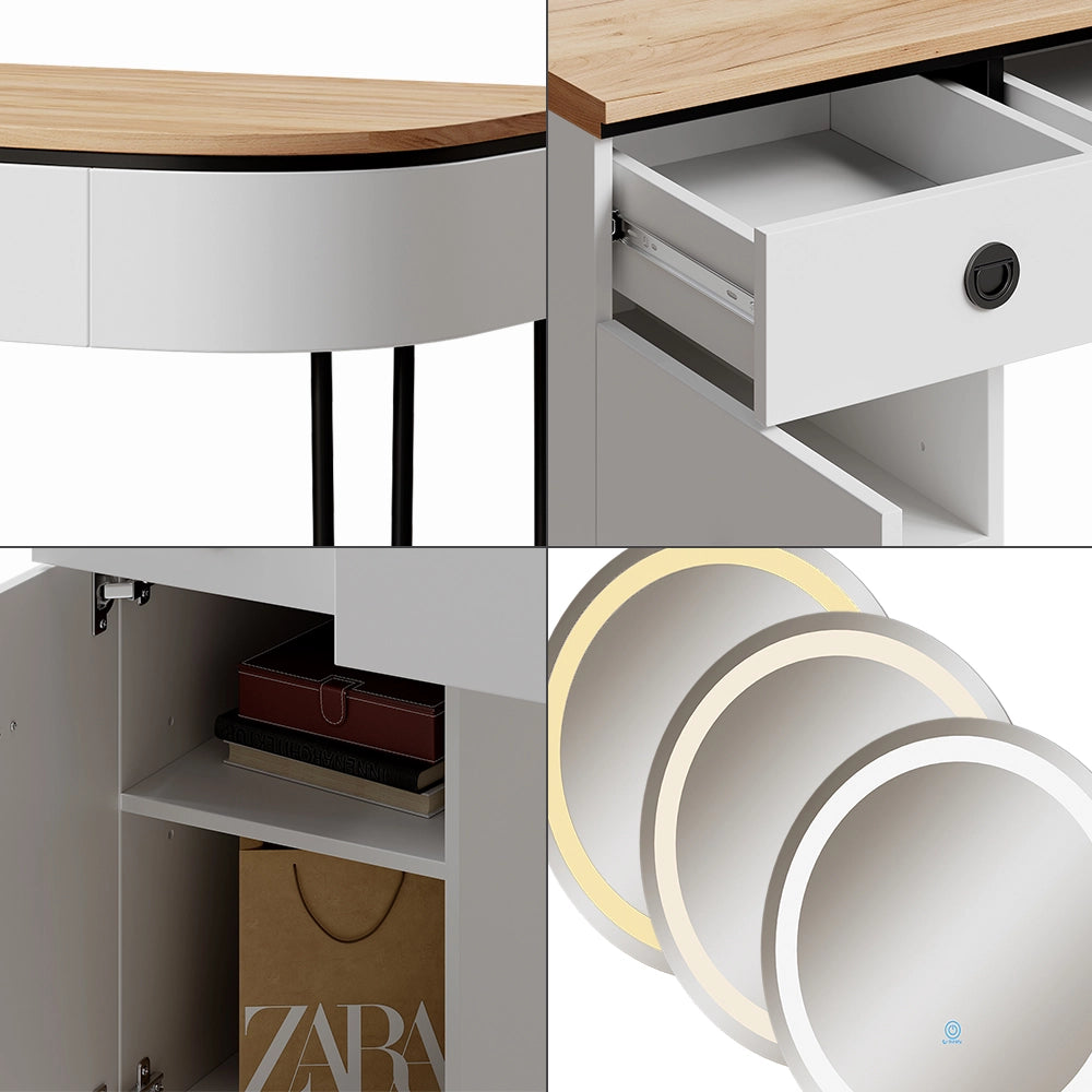 Vicco Tavolo da toilette Bianco/legno naturale 120 cm con specchio LED