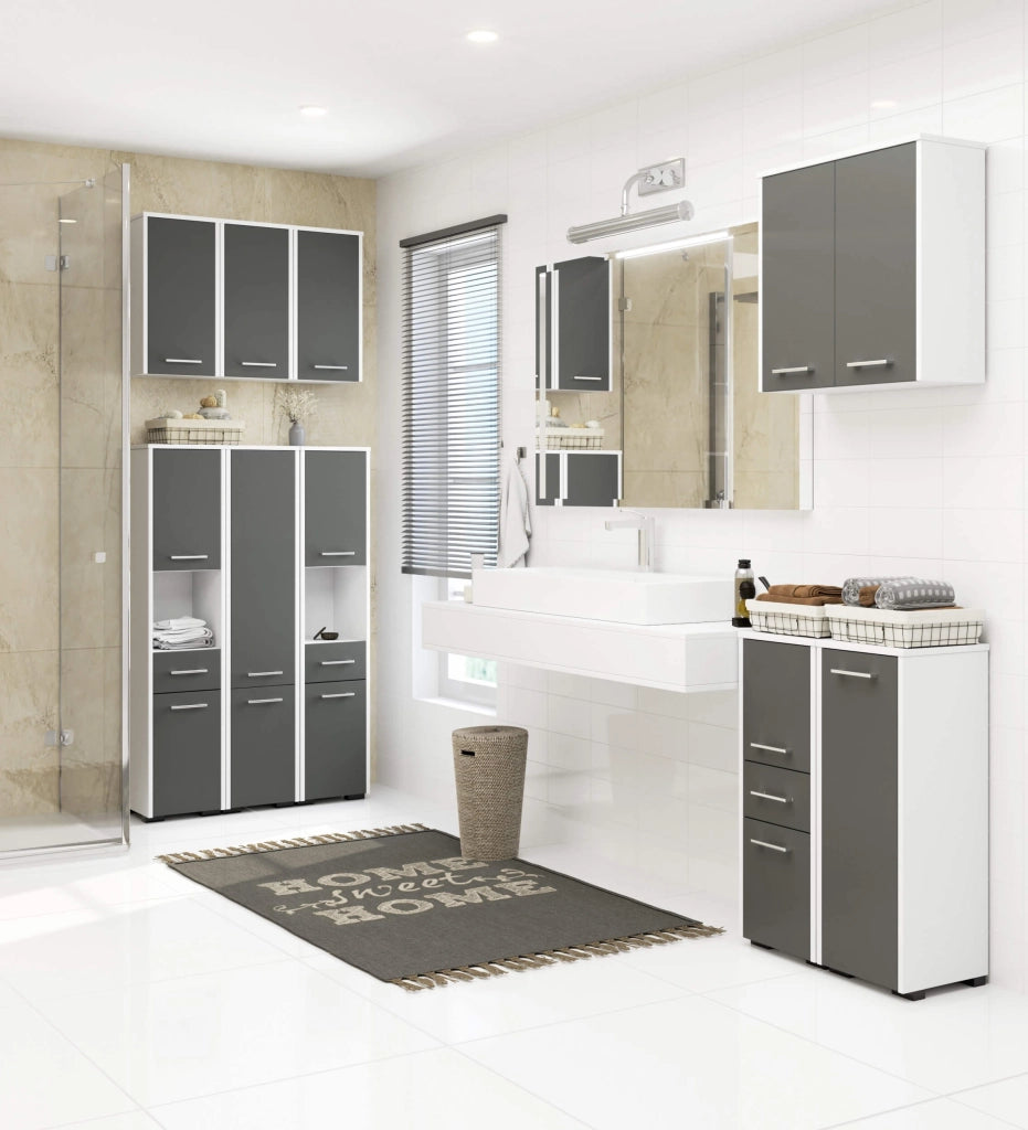 Mobile bagno sospeso AKORD FIN Bianca 60 cm 2 ante inserto frontale Grigio Grafite 60x22,5x60 cm