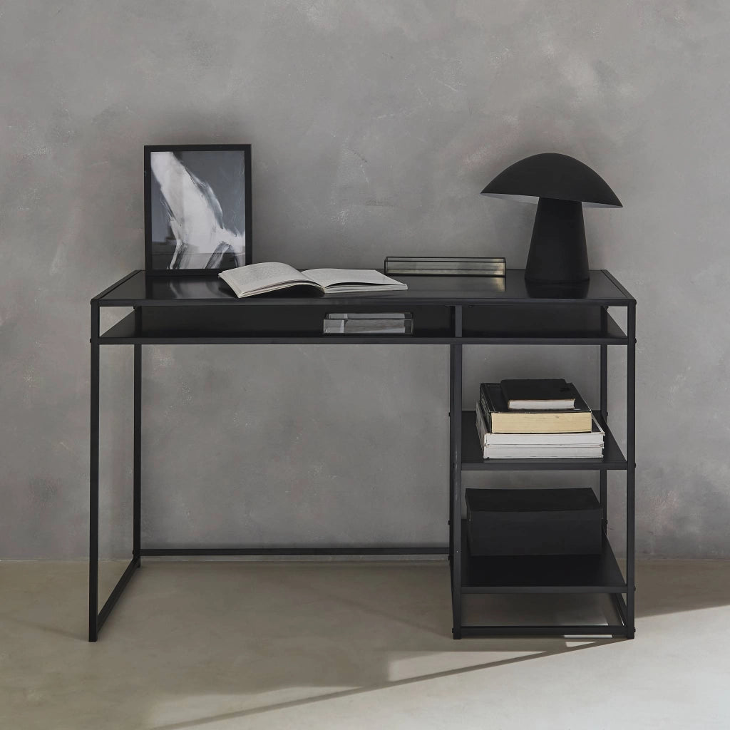Scrivania in metallo con 2 ripiani, 120cm, nero