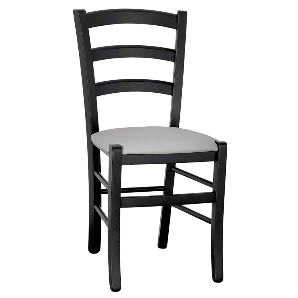 Sedia da sala da pranzo legno nero venezia con sedile imbottito grigio chiaro