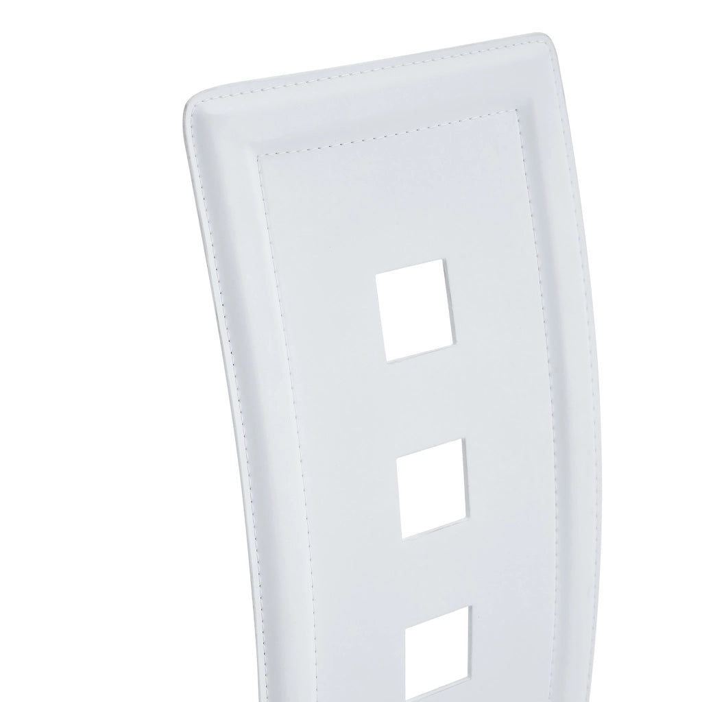 Sedie da Pranzo Design con Schienale Traforato ¨C Xylo ¨C Ecopelle Bianca, Gambe in Metallo Argento, Set 2 Pezzi