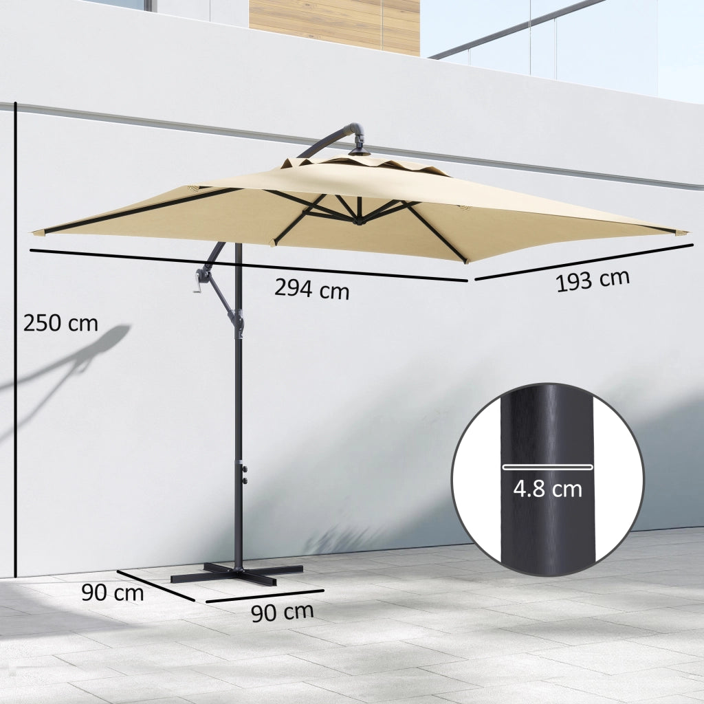 Ombrellone da Giardino Decentrato con Base a Croce e Apertura a Manovella, 294x193cm, Beige