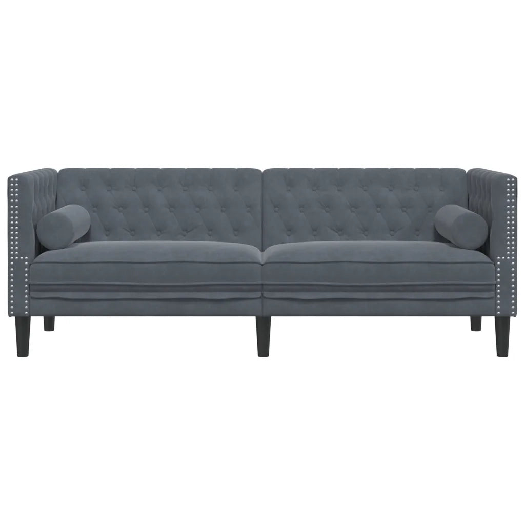 Divano Chesterfield con Rinforzi 3 Posti Grigio Scuro Velluto 372694