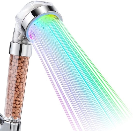 LED-douchekop per mano, douchi LED, bagno, douchi LED, 7 colori, douchi LED per mano, alta pressione, douchi a risparmio d'acqua, bottiglia spray e doppio filtro contro il cloro