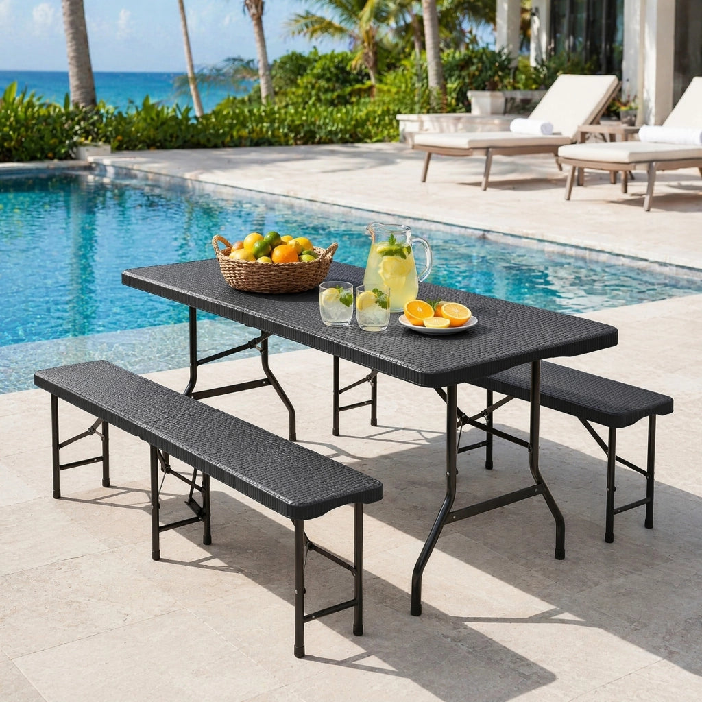 Set tavolo da picnic pieghevole 6 ft con 2 panche; nero