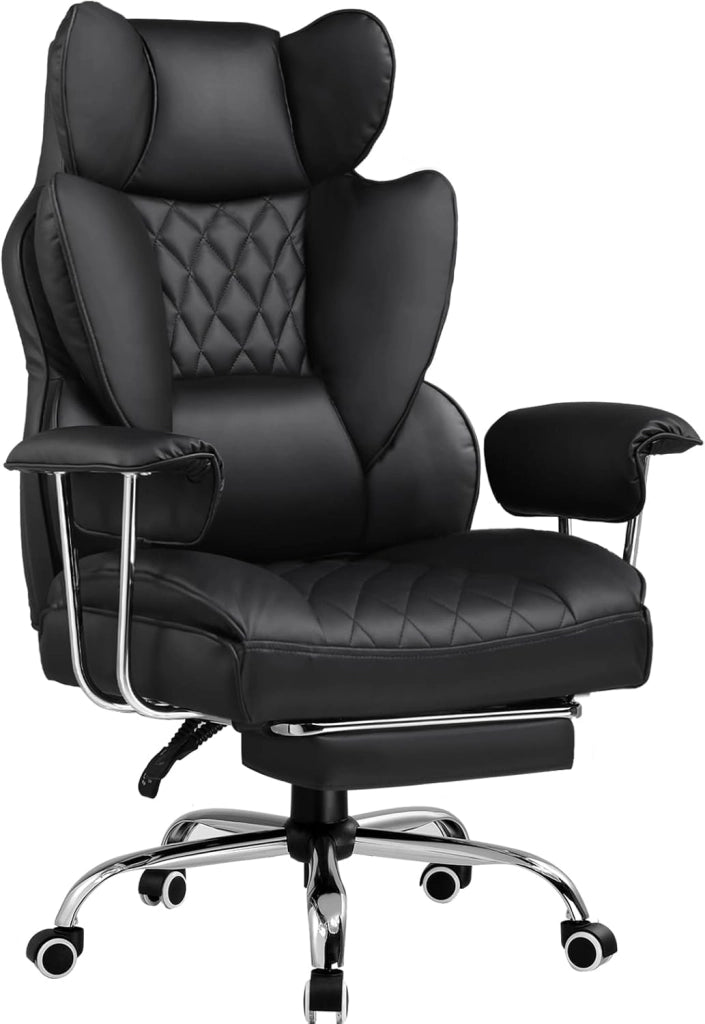 Sedia da gioco, ergonomica da ufficio con supporto lombare a molle insacchettate, seduta ampia con braccioli morbidi e poggiapiedi, regolabile in altezza, nero scuro