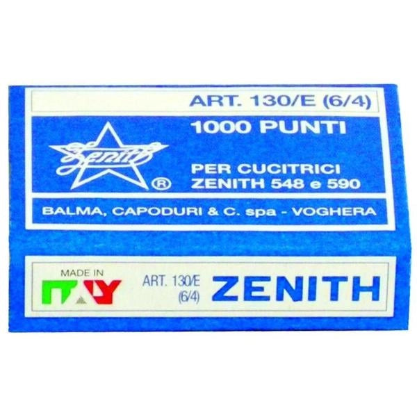 Punti per cucitrice 130/e s100 in acciaio naturale zenith - conf. da 100 scatole da 1000 punti - 0311301431 - 125205