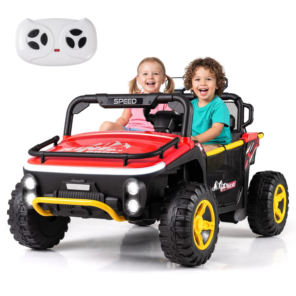 Veicolo elettrico 24v 2 posti camion clacson musica storie wireless-Luci cambio marce telecomando spazio stoccaggio Rosso