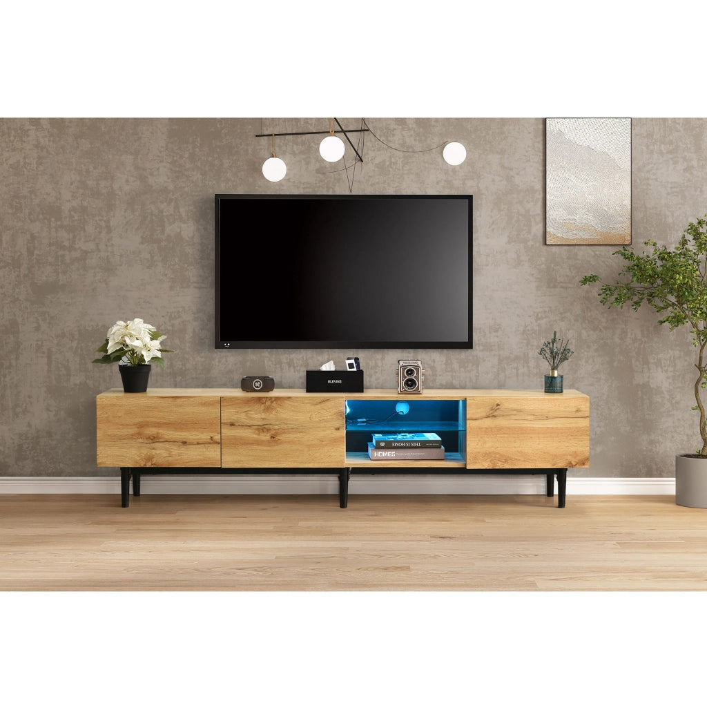 Mobile TV con pannelli MDF e luci LED regolabili, 175x31x41 cm, design moderno in legno e nero