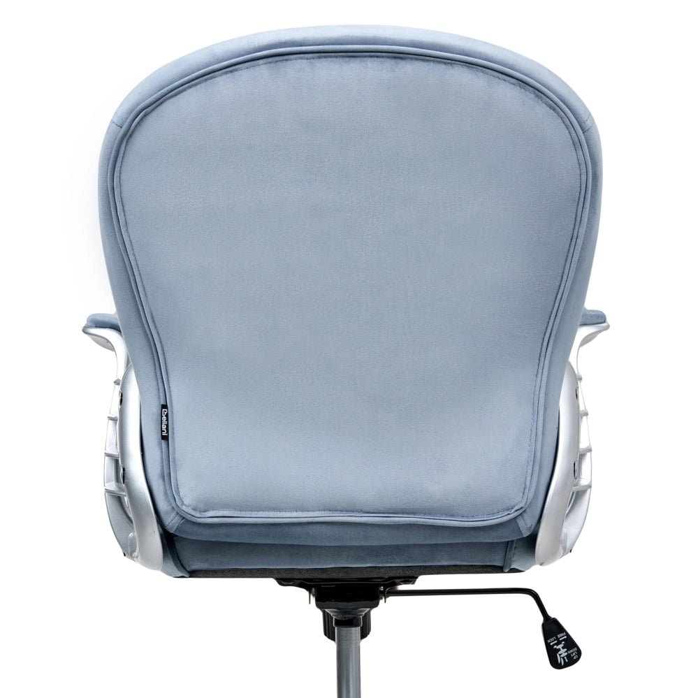 Sedia da ufficio in velluto azzurro con altezza regolabile e schienale trapuntato stile retrò moderno