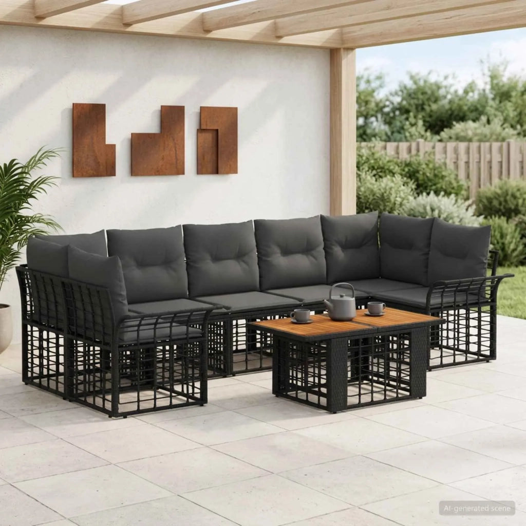 Set Divano da Giardino 8 pz Nero e Grigio scuro polyrattan 3437955