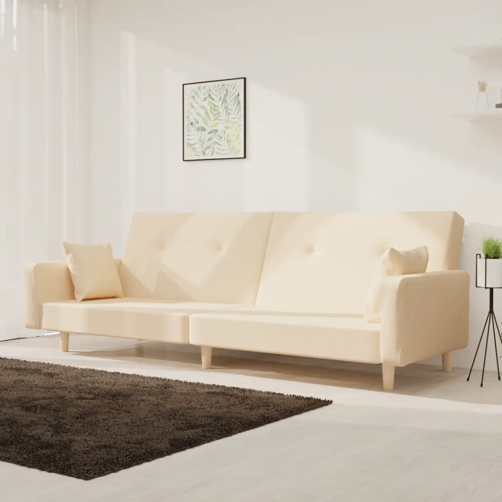 Divano letto | Sof¨¤ letto | Letto singolo a 2 Posti con 2 Cuscini Crema in Tessuto