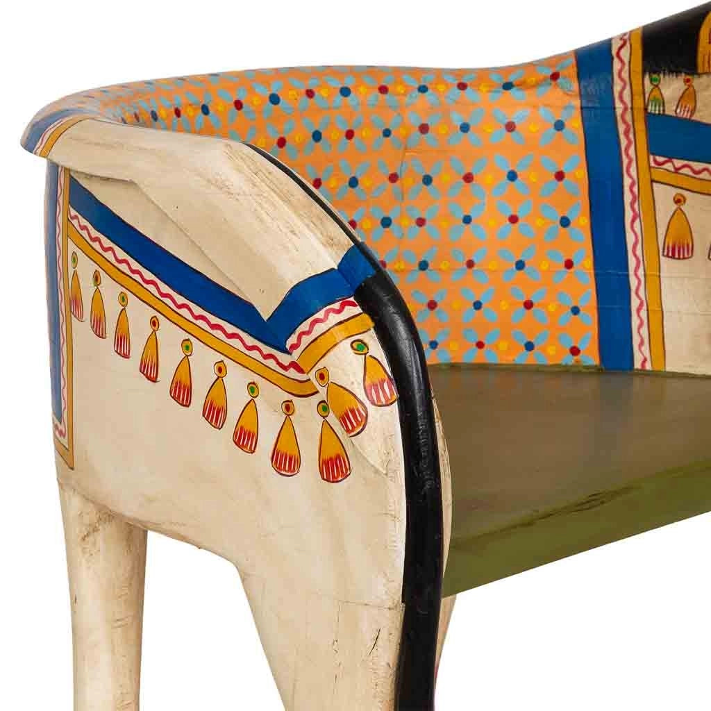 Panca artigianale in legno multicolore, 93x69x98h cm