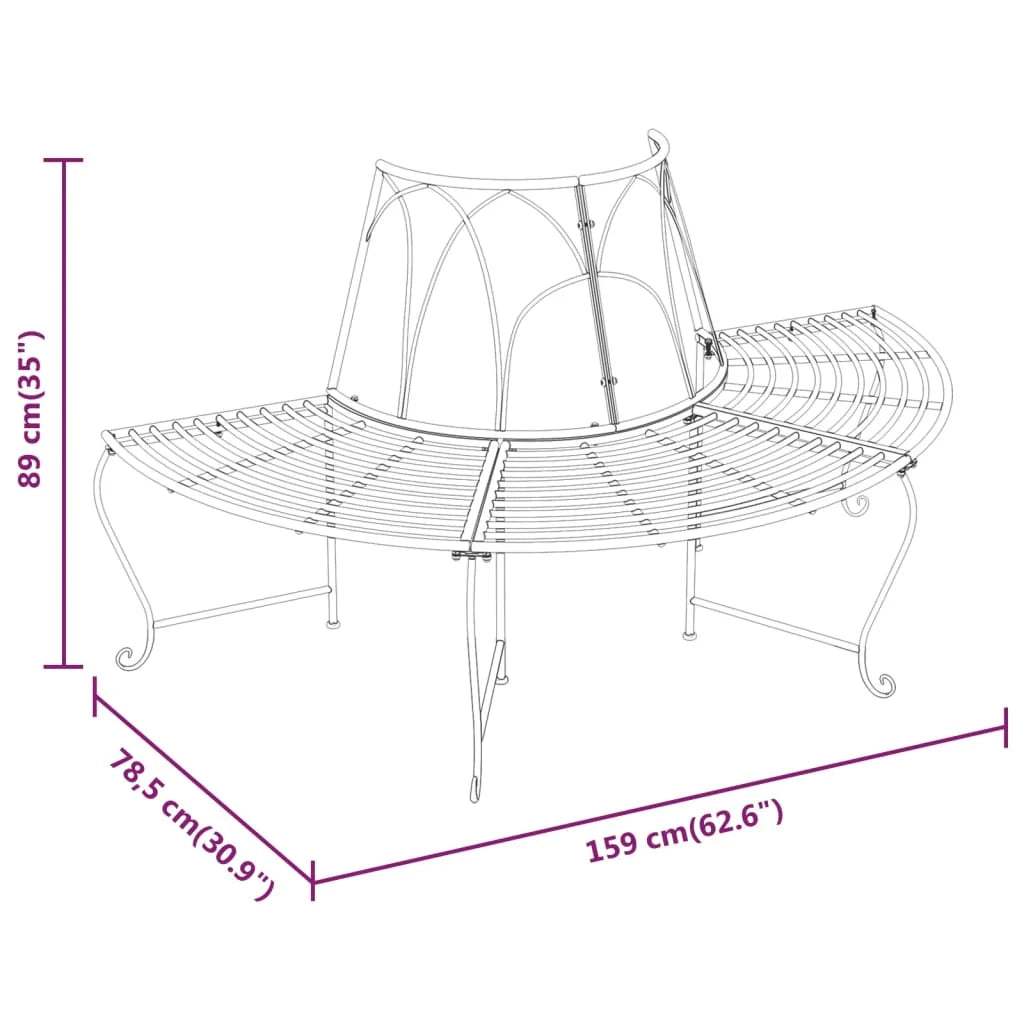 Panca da giardino arredo da esterno per patio cornice per alberi semicircolare diametro 159 cm acciaio nero 02_0011818