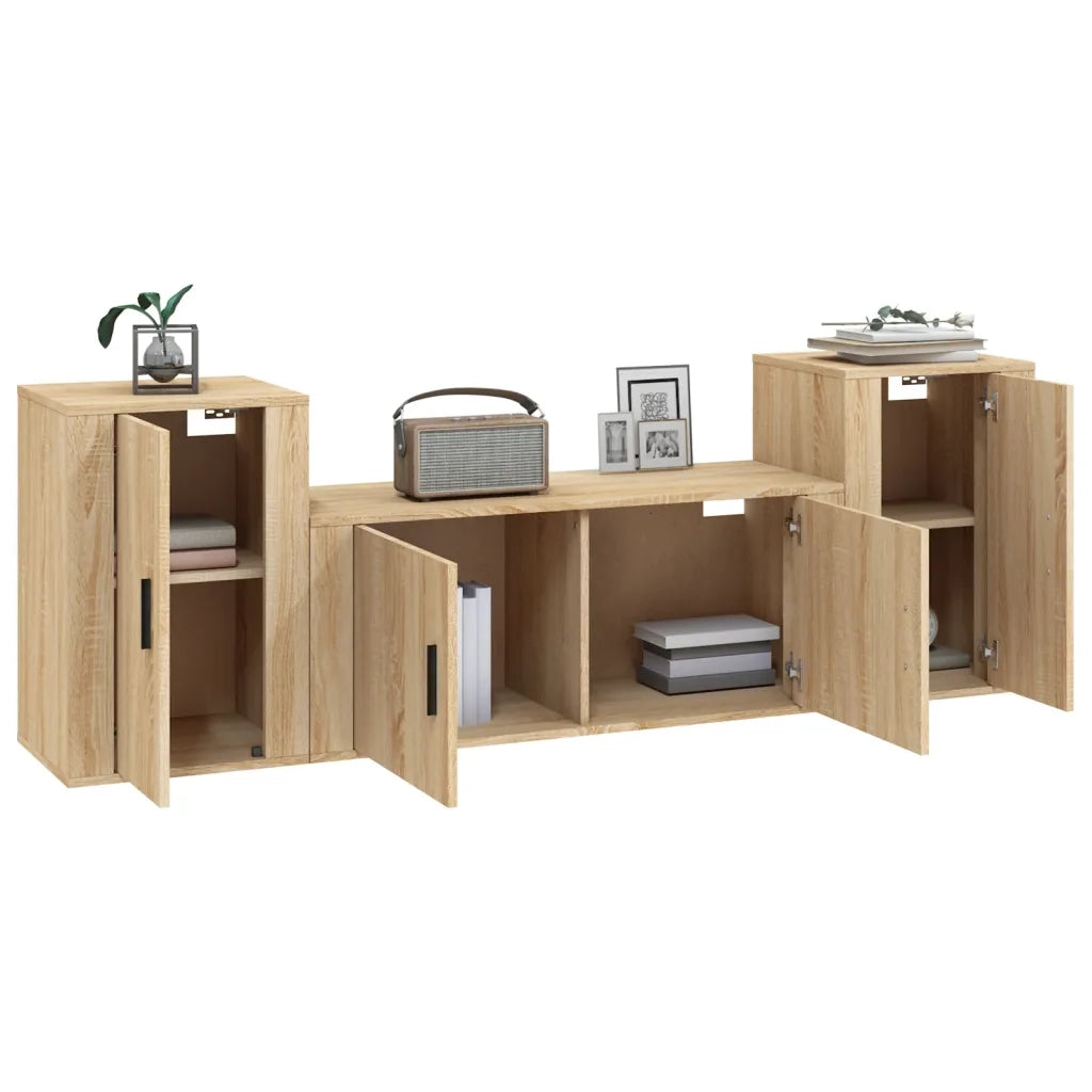 Set di Mobili Porta TV 3 pz Rovere Sonoma in Legno Multistrato 3188513
