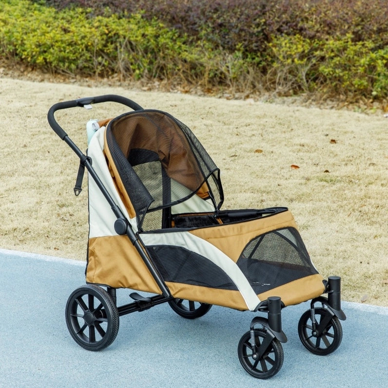 Passeggino pieghevole per cani di taglia grande fino a 30 kg, marrone