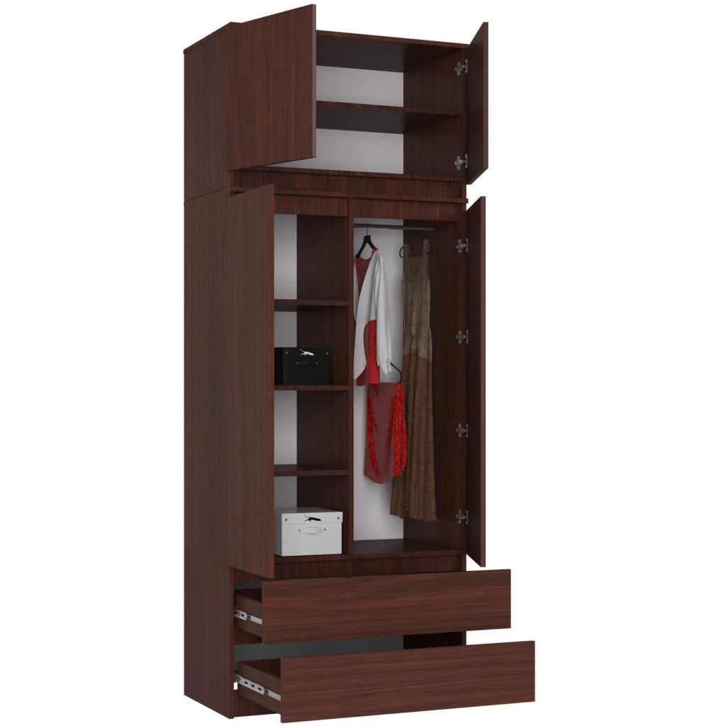 Armadio AKORD S90 con sopralzo Wengé 90 cm 2 ante 2 cassetti 90x51x234 cm