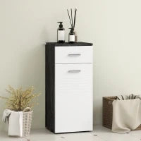 kleankin Mobile Bagno con Cassetto e Armadietto in Legno, 35x30x77.5cm, Bianco e Nero