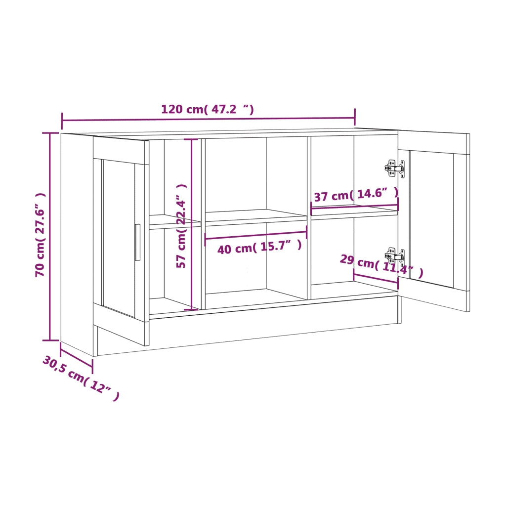 Credenza Rovere Fumo 120x30,5x70 cm in Legno Multistrato 815624
