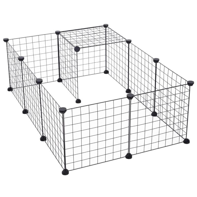 RECINTO MODULARE PER ANIMALI DOMESTICI NERO 12 MODULI 35X35CM