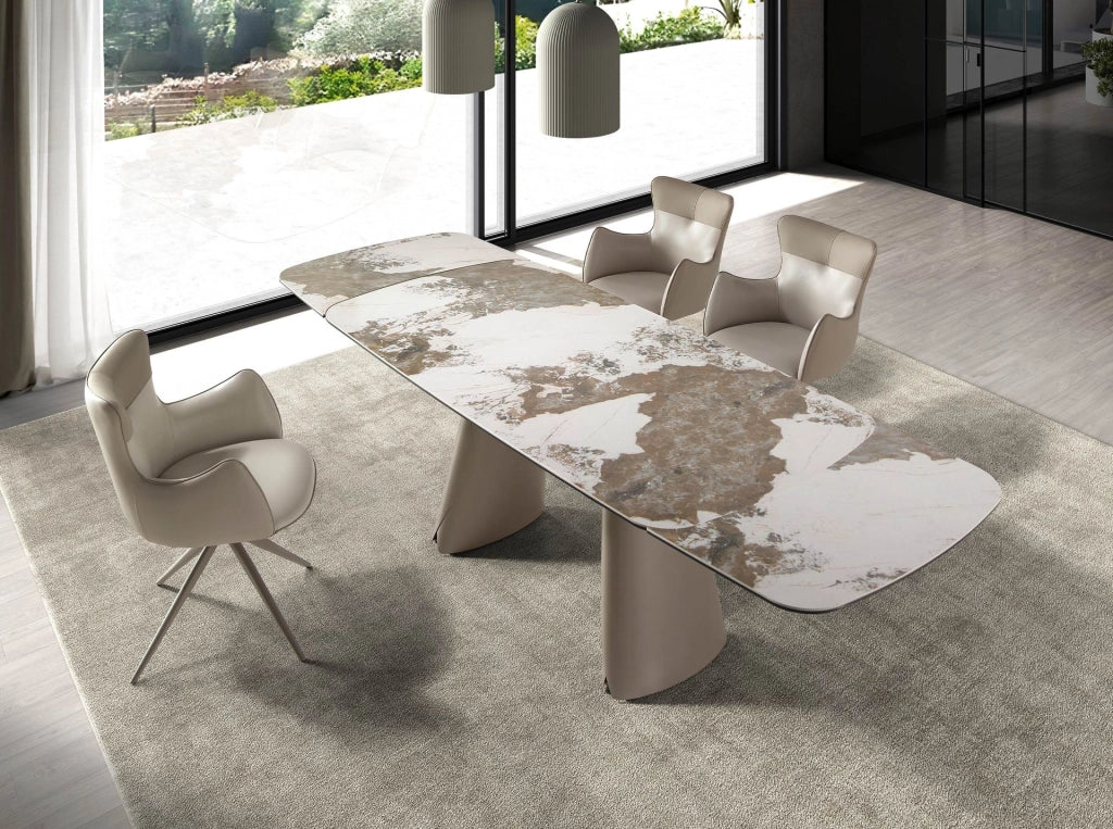 Sedia girevole in similpelle bianco sporco e greige