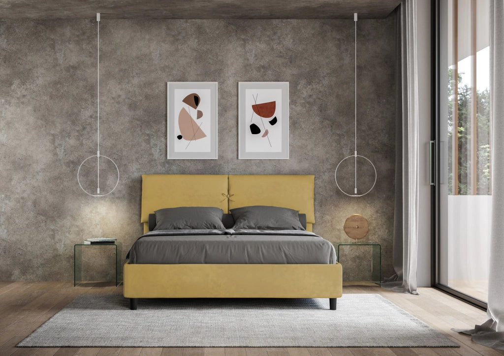 BS COM Letto matrimoniale senza rete imbottito 160x210 microfibra ocra