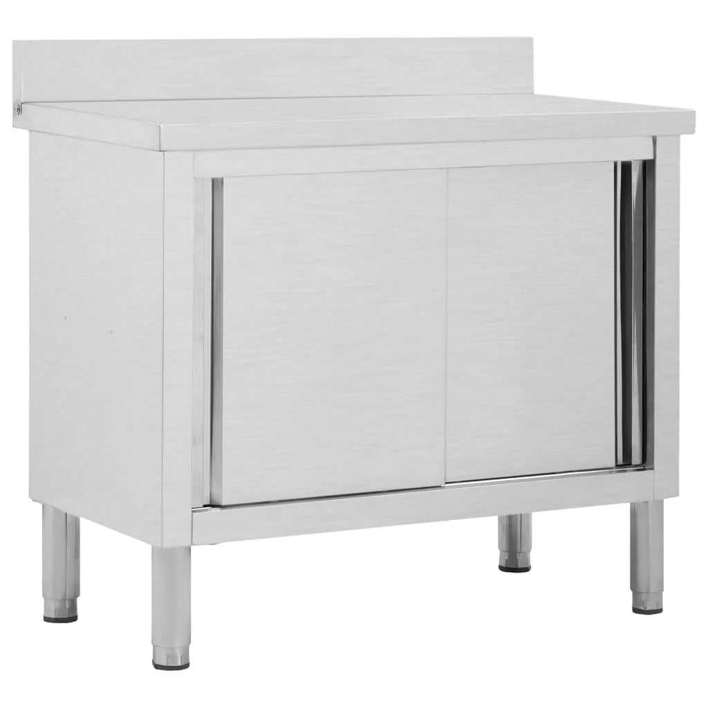 Tavolo da lavoro con ante scorrevoli mobiletto portaoggetti da cucina mobiletto portaoggetti per ristoranti/hotel/mense 100 cm acciaio inox 02_0001898