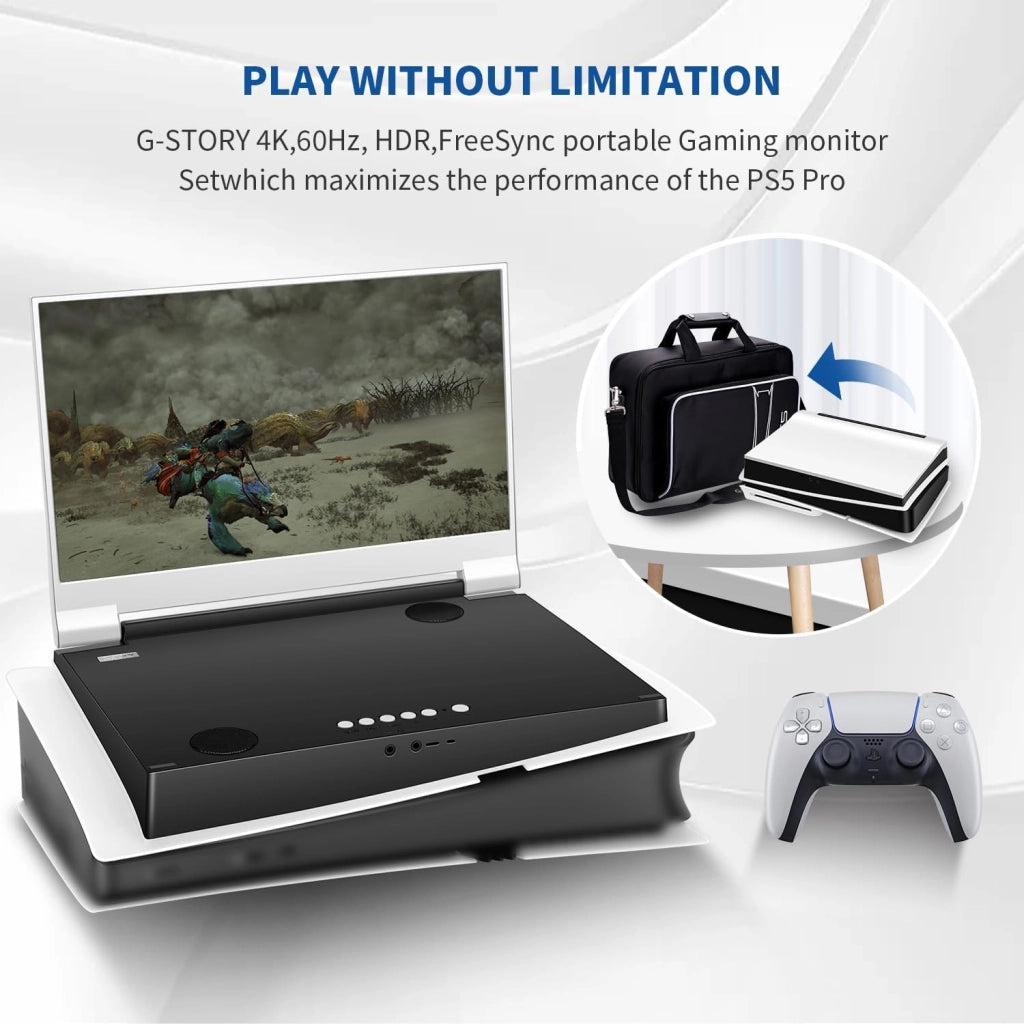 Monitor Portatile per Giochi da 14" IPS 4K 60Hz con Integrazione per PS5 pro (PS5 pro non incluso) 3840×2160 con 2 Porte HDMI, FreeSync, 2 Altoparlanti Stereo Multimedia Integrati
