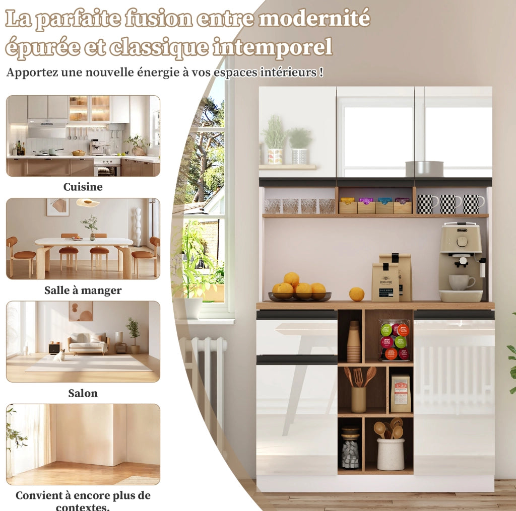 Credenza moderna bianca lucida 105x45x185 cm in MDF; con cassetto; ripiani regolabili e anti-ribaltamento