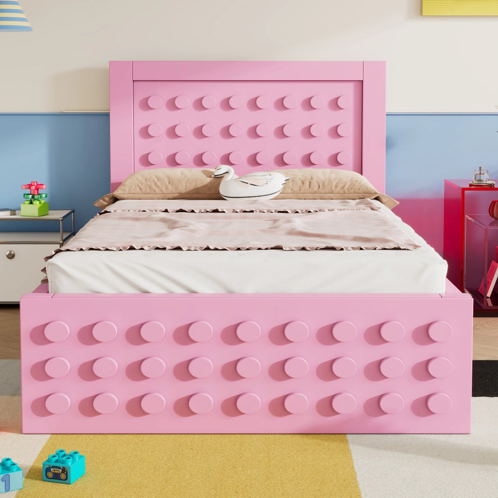 OKWISH Letto Bambini 90×200 cm, Letto Singolo con 1 Cassetto, Spazio contenitore sotto Letto e Bordi Smussati, senza Materasso, Legno, Rosa