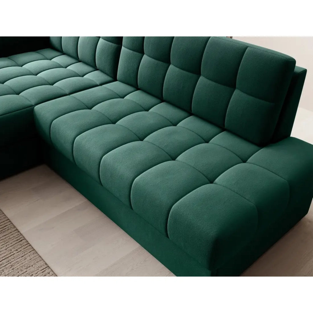 Divano angolare convertibile CUBITO verde 240 cm con contenitore e letto