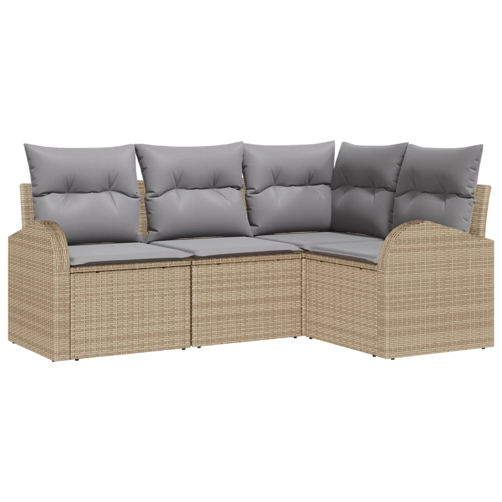 Set di divani da giardino da 4 pezzi con cuscini Beige Polyrattan