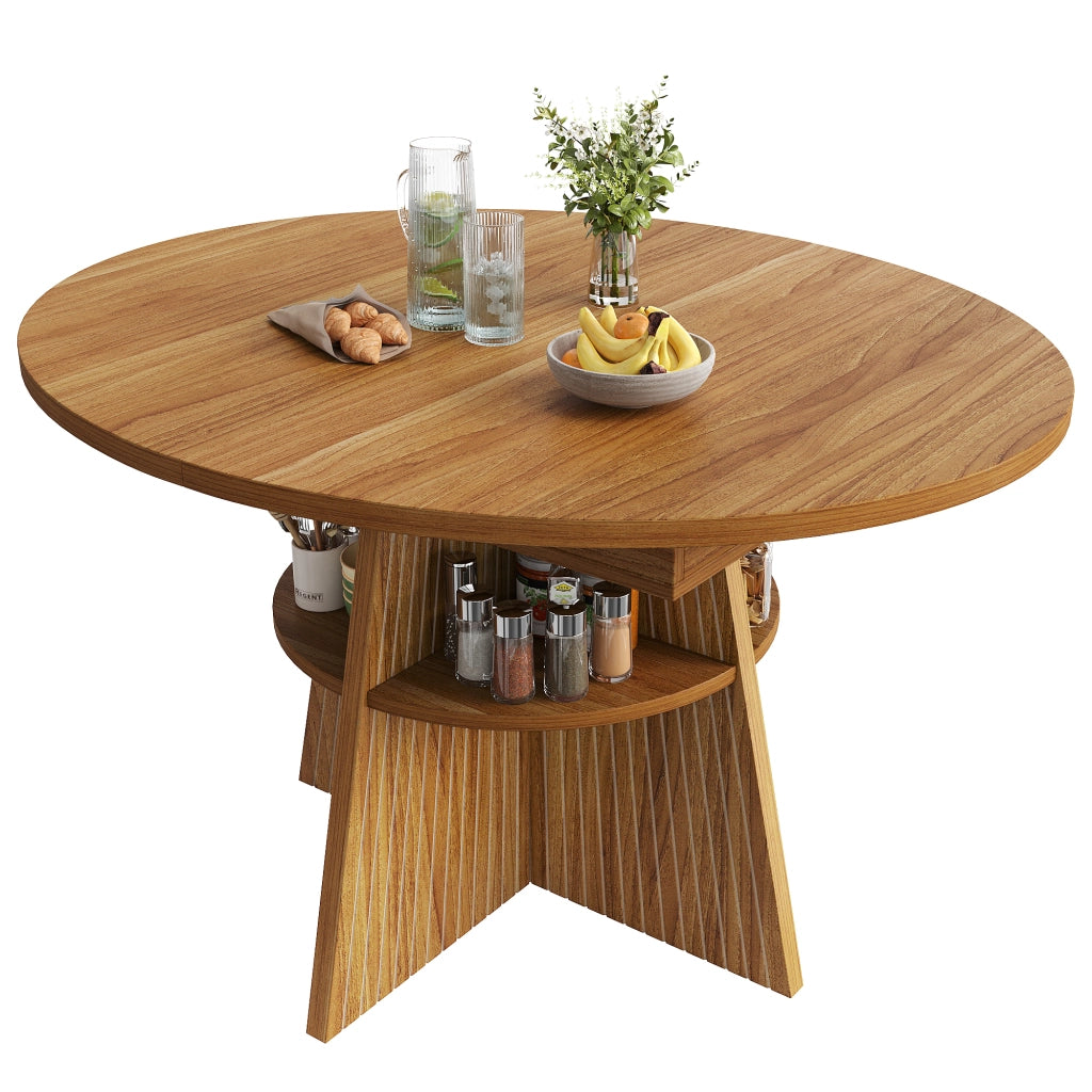 Tavolo da pranzo allungabile con vano aperto, piano spesso e bordi arrotondati, marrone scuro, 110-150 × 110 × 76 cm