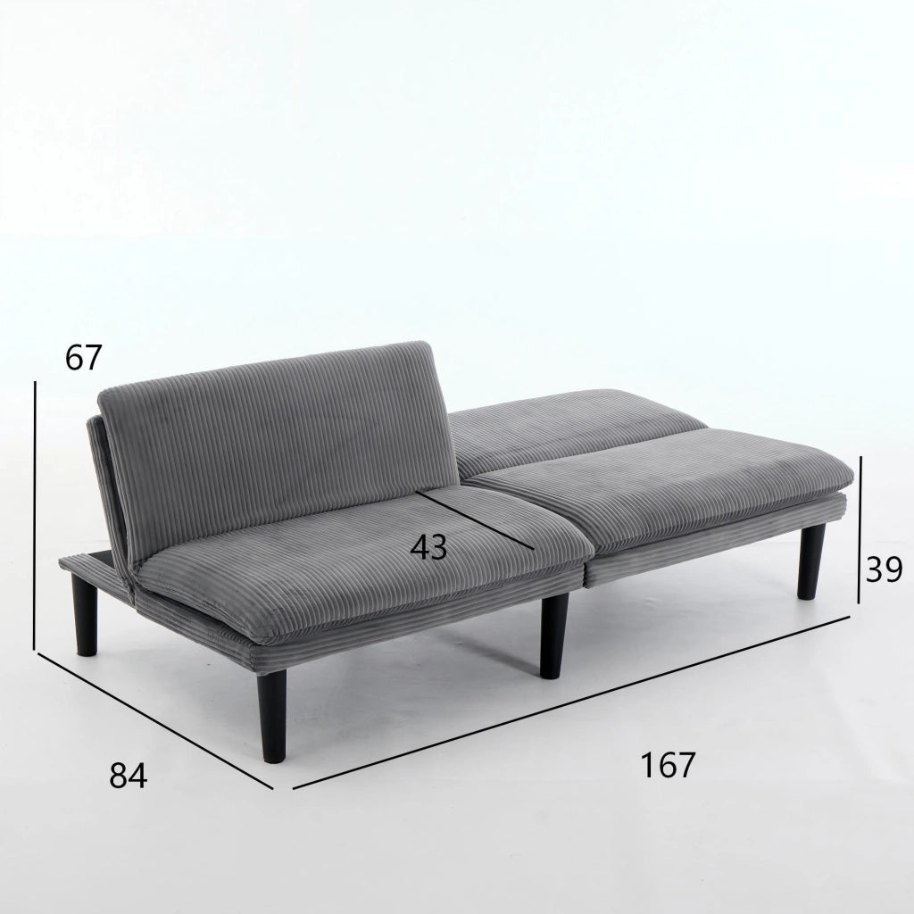 Divano convertibile 2 posti con schienale regolabile e funzione letto in velluto a coste grigio 88 × 85 × 18,5 cm